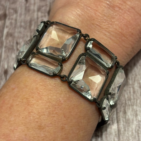 J.Crew Bronze Tone Clear Crystal Bracelet 7-3/4” - Picture 1 of 11